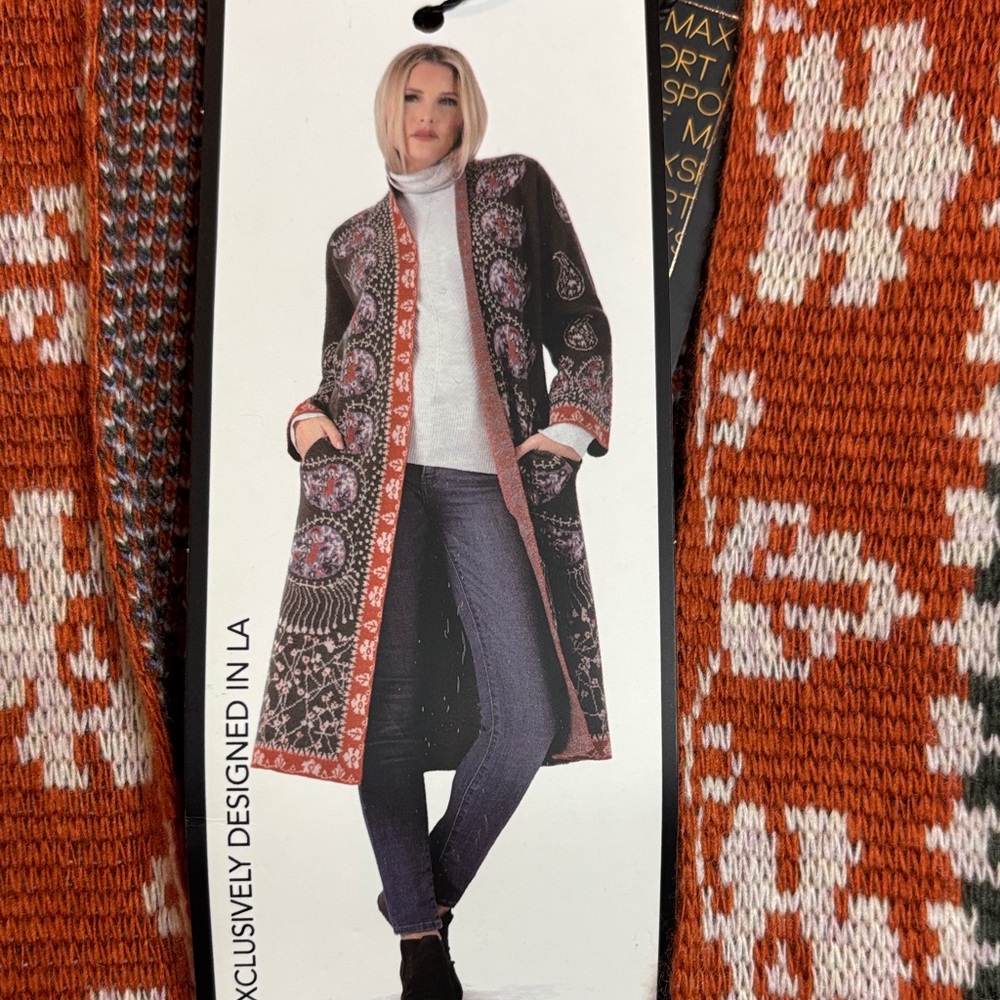 Max Sport Paisley Boho Duster Knit Cardigan Sweater Size XL - NWT - Picture 5 of 9